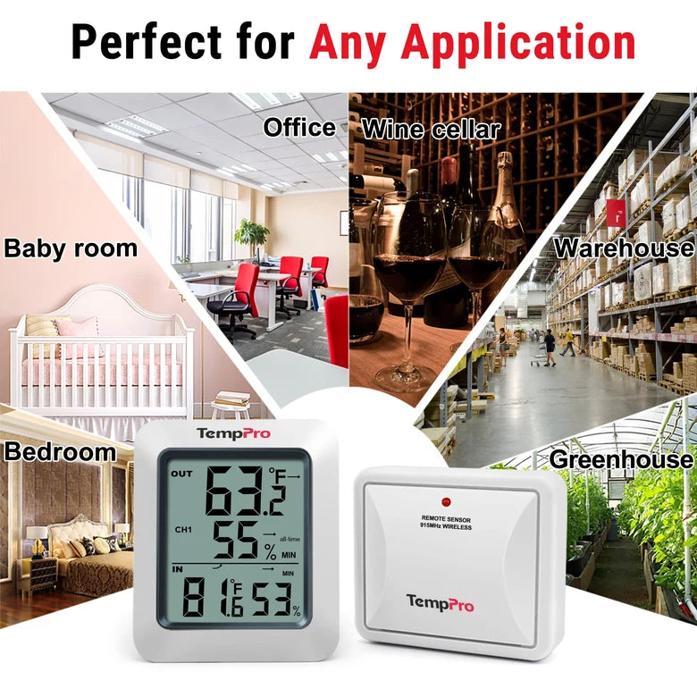 TempPro TP60B Wireless Indoor Outdoor Thermometer & Hygrometer – 1 Sensor